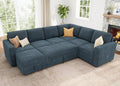 HONBAY Modular Sectional Sleeper Sofa with Pull Out Bed, Corduroy Couch with Storage, U Shaped Sectional Couches for Living Room, Blue