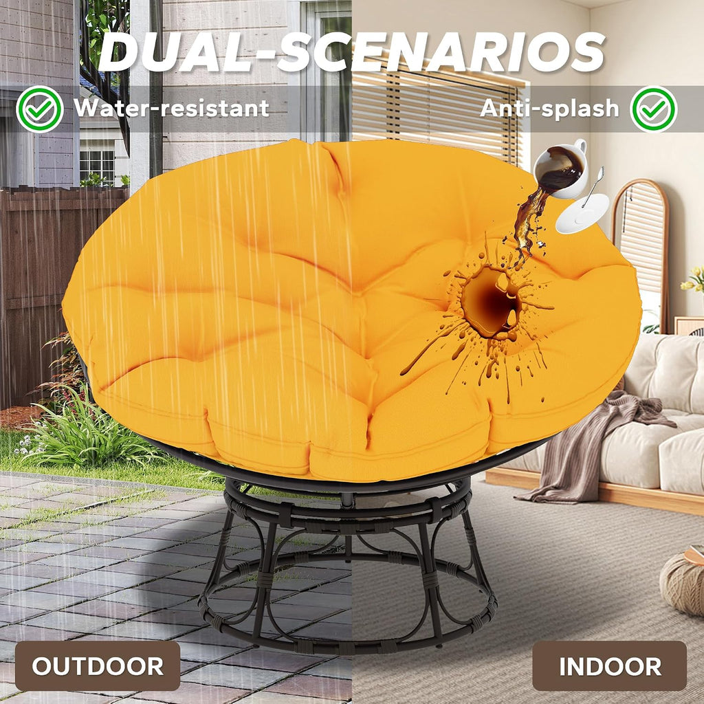 46'' Large Size Papasan Chair (Non-Swivel) with Cushion and Frame, Overstuffed Thickened Lazy Chair, Mustard Yellow