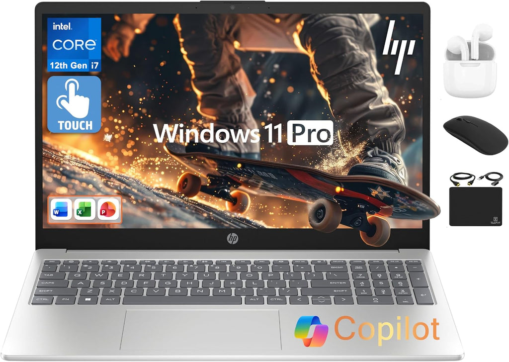 HP 2025 Flagship 15.6' FHD Touchscreen Laptop, 10-Core Intel i7 Processor, 64GB RAM, 1.5TB Storage (1TB SSD + 500GB Ext), Iris Xe Graphic WiFi, HubxcelAccessory, Win 11 Pro w/Lifetime Microsoft Office
