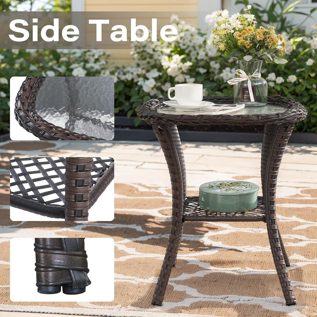 Belord 5 Piece Wicker Patio Furniture Set - Outdoor Conversation Sets with Deep Seating Swivel Rocker Chairs Loveseat and Rattan Coffee Table for Deck Backyard, Brown Wicker/Beige Cushion