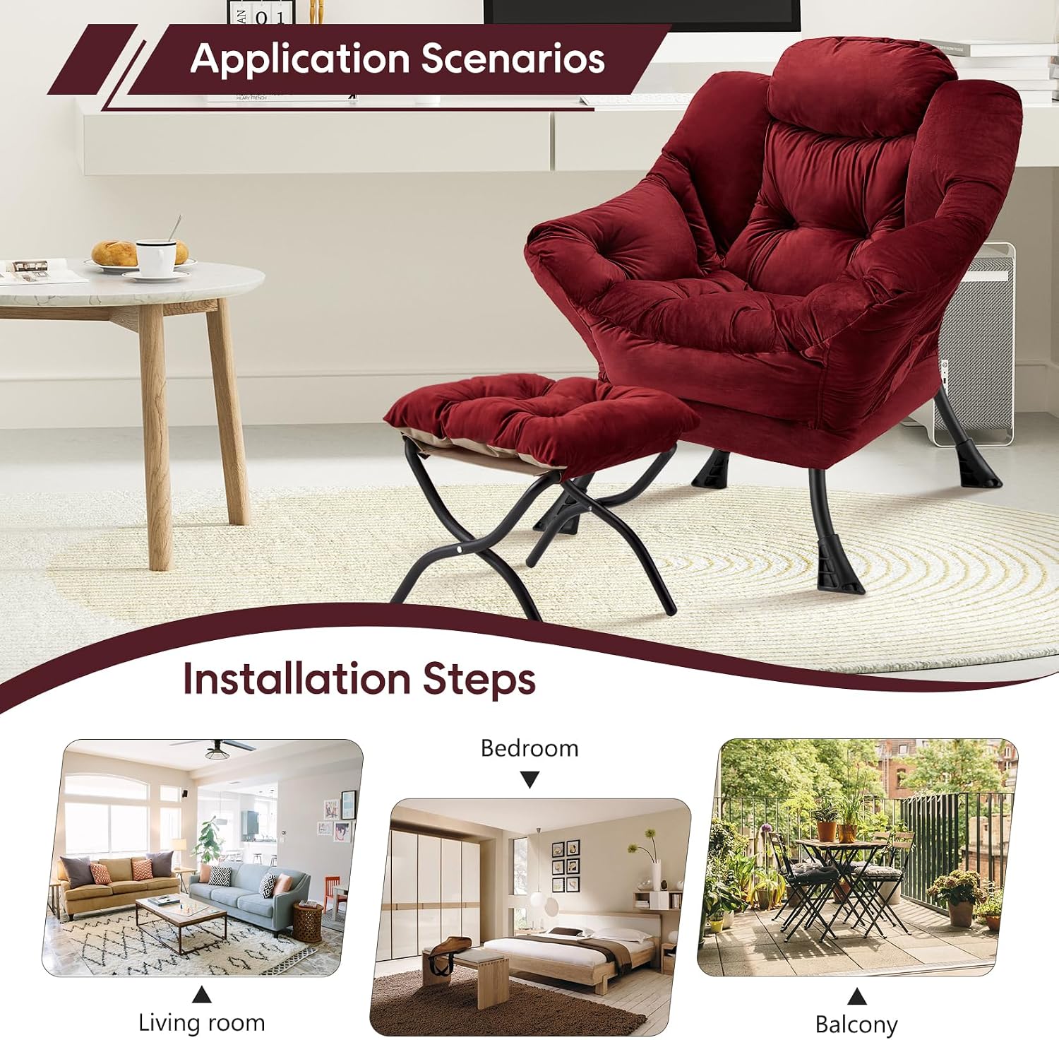 Lazy Chair with Folding Ottoman Modern Large Accent Chair,Contemporary Lounge Leisure Sofa Chair with Armrests Upholstered Sofa Armchair Reading Chair for Bedroom,Dorm&Office (Dusty Rose-f)