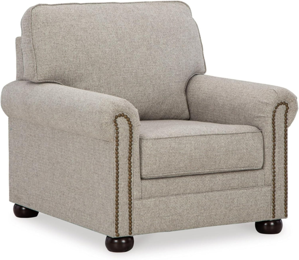 Signature Design by Ashley Gaelon Transitional Upholstered Chair with Nailheads, Light Gray