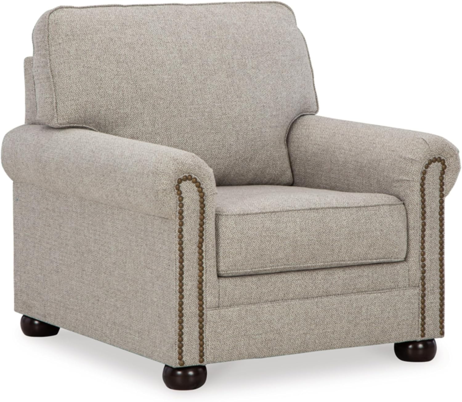 Signature Design by Ashley Gaelon Transitional Upholstered Chair with Nailheads, Light Gray