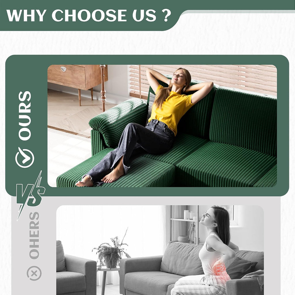 Vongrasig 79' Convertible Sectional Couch Sofa with Storage Ottoman, 3 Seat L Shaped Couch with Side Storage Pockage, Small Couches for Living Room, Apartment and Small Space (Green)