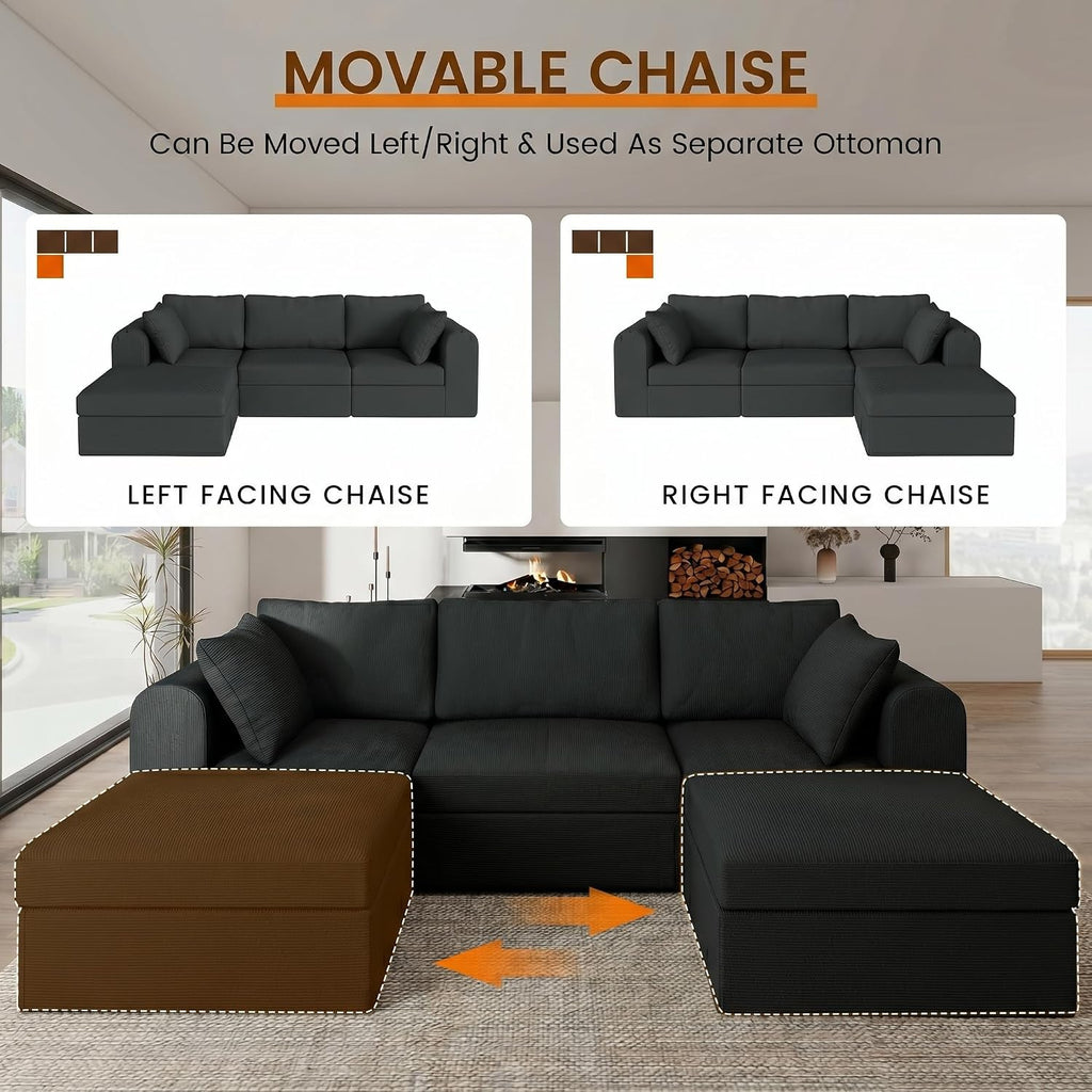 104' Cloud Sectional Couch, Boneless Modular L Shaped Couch, Upholstered Living Room Couch with Deep Seat, Modular Sectional Sofa, No Assembly Required, Grey