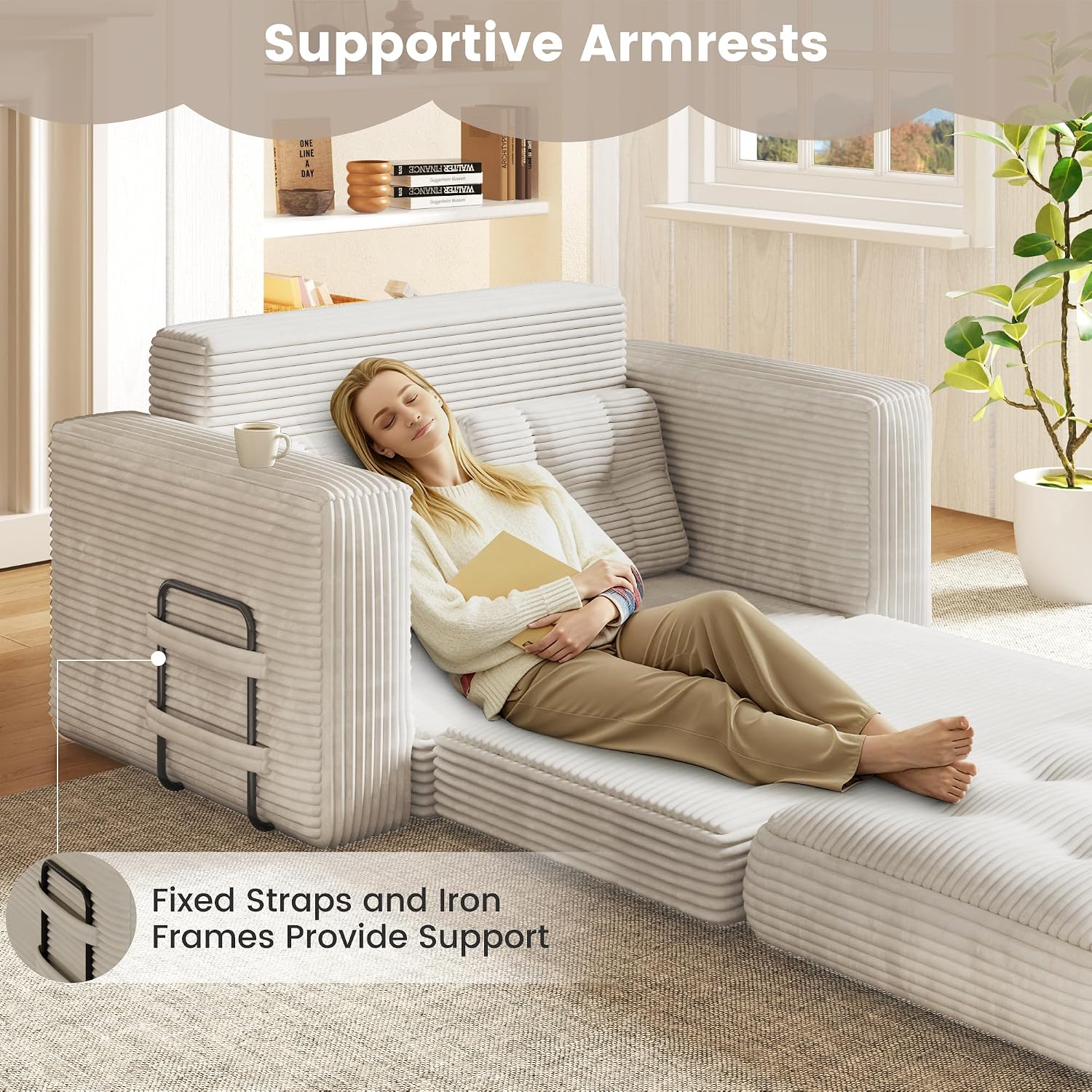 Convertible Sofa Bed, 2 in 1 Boneless Couch Bed with 2 Pillows, Corduroy Pull out Couch Folding Sofa Bed with Deep Seat, Small Loveseat Sleeper Sofa Bed in a Box for Small Spaces, No Assembly Needed
