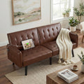 TYBOATLE 65' Convertible Futon Sofa Bed w/ 2 USB,Tufted Small Adjustable Folding Couch Loveseat, Modern Mid Century Faux Leather Sleeper Sofa for Living Room, Bedroom,Office, Brown