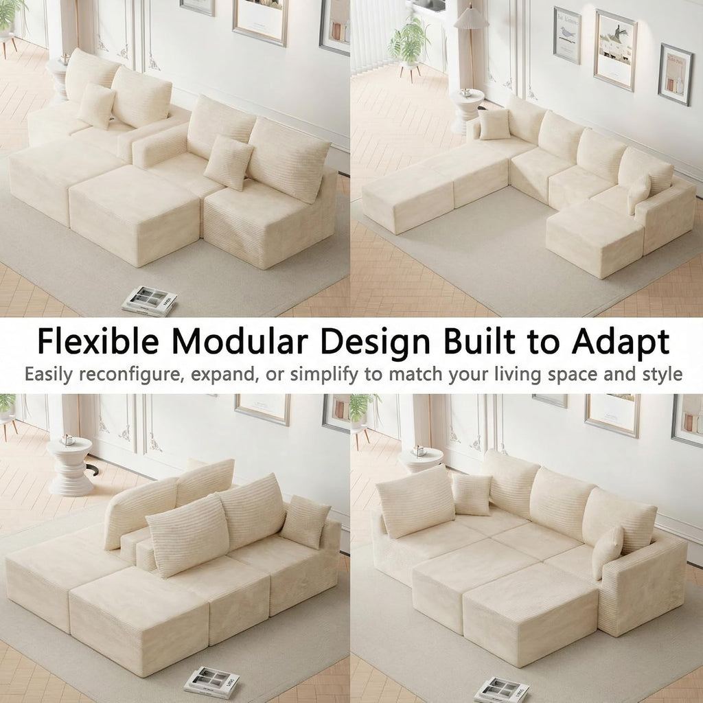 Homall 126' Sectional Couches for Living Room, Modern Fabric Boneless Couch with Deep Seat, Upholstered Cloud Sofa with 2 Ottoman, No Assembly Required (Beige, U Shaped Sofa)