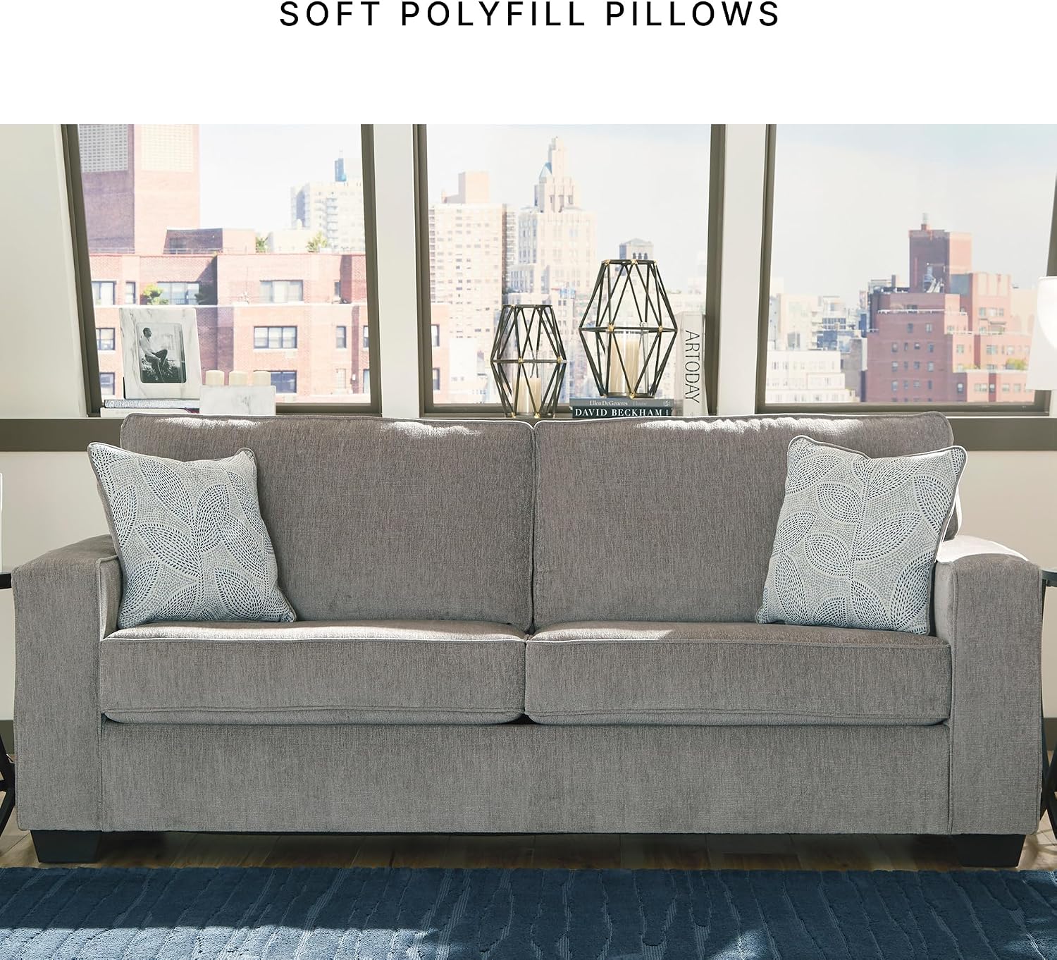 Signature Design by Ashley Altari Modern Sofa with 2 Accent Pillows, Light Gray