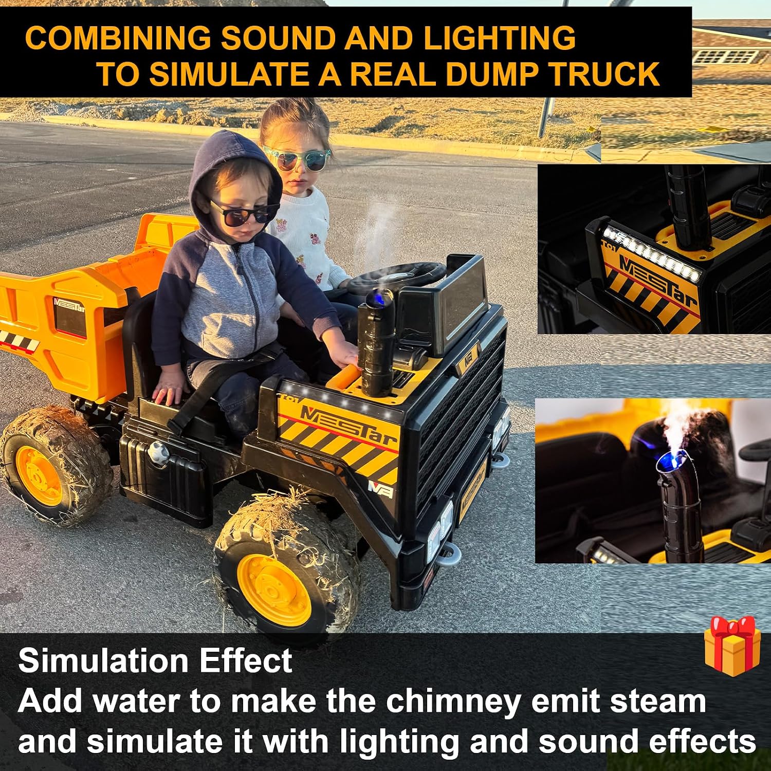 Kidsera 24V Ride On Dump Truck, 24 inch-2 Seater Ride On Car for Kids w/Remote Control 4WD/2WD Up to 5 Mph, 24v Ride on Toys for Big Kids w/Electric Dump Bed Extra Shovel Traffic Cones (Yellow)