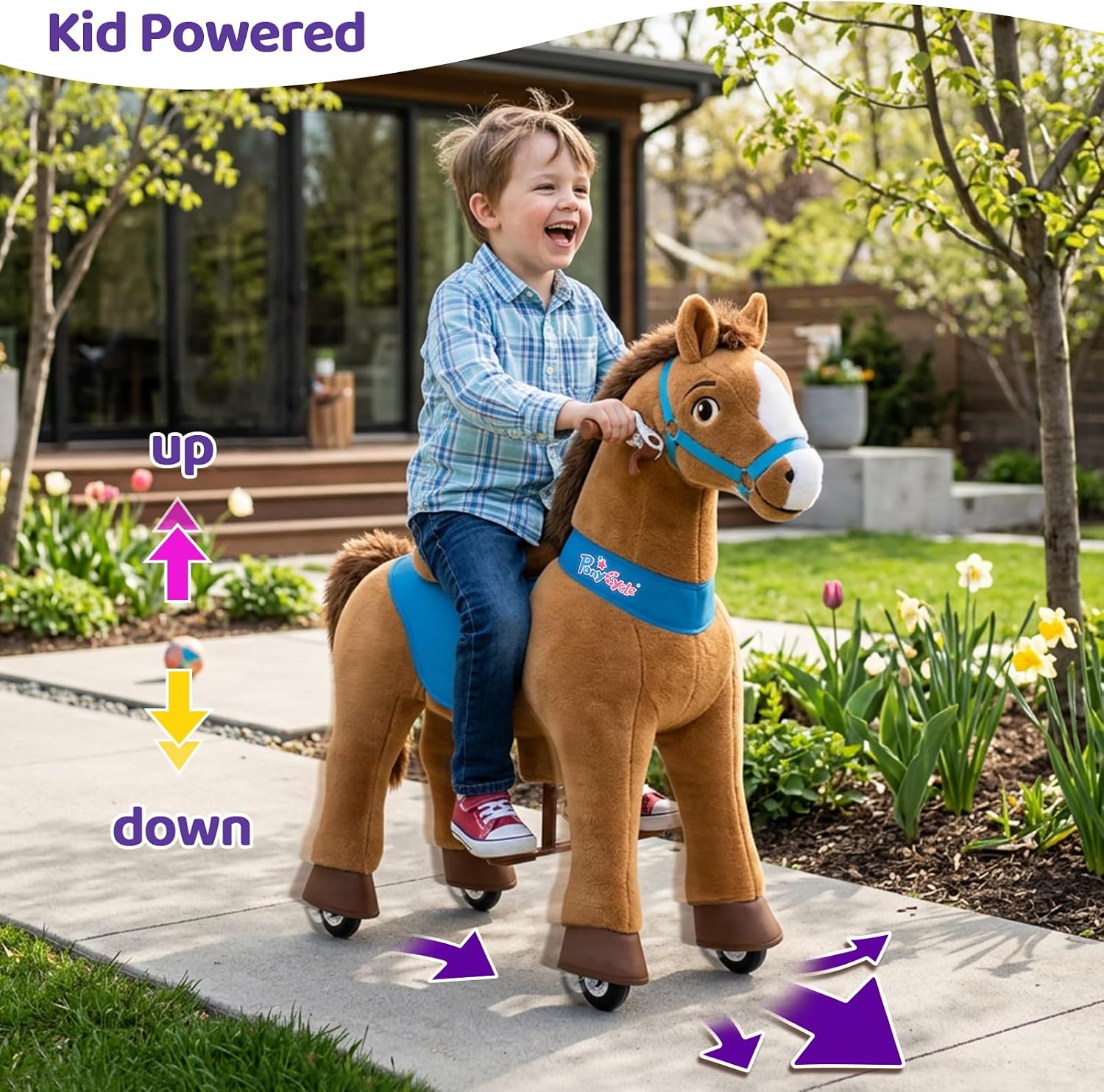 PonyCycle Kids Horse Ride on Toys Plush Interactive Riding Horse No Battery Required for Toddlers 3-4 Walking Rocking Horse Giddy up Riding Gifts Toys Brown E337