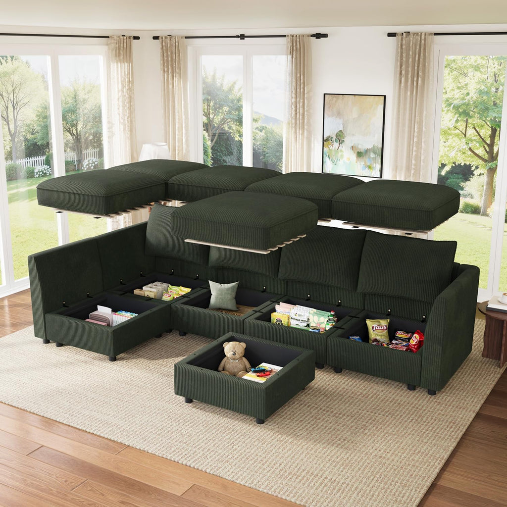 HONBAY Modular Sectional Sofa L Shaped Sectional Couch with Storage, Convertible Couches for Living Room - Green