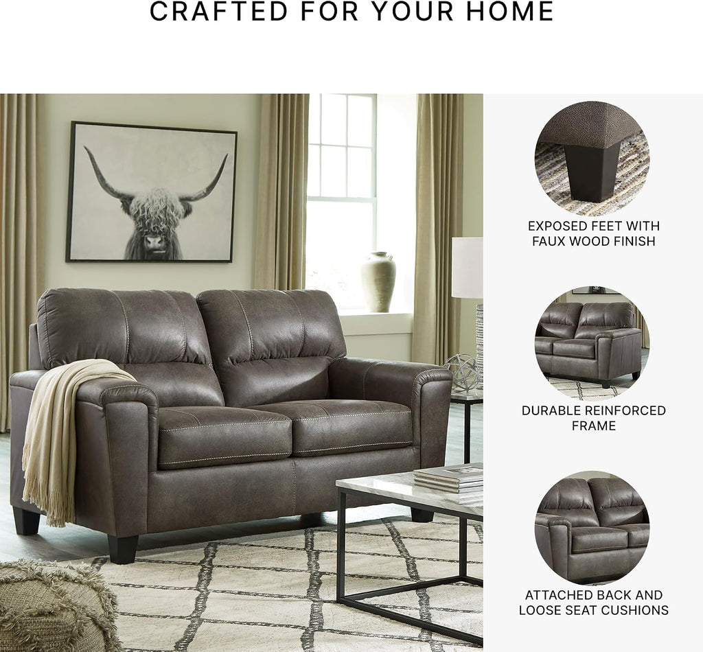 Signature Design by Ashley Navi Faux Leather Modern Loveseat, Gray
