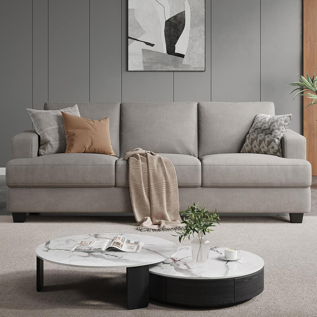 COPIAE 89 Inch Sofa with Extra Deep Seats Oversize, 3 Seater Sofa for Living Room, Modern Couch and Sofa, Comfy Armrests and Seats and Backrests, Easy Installation, Corduroy Fabric Light Grey