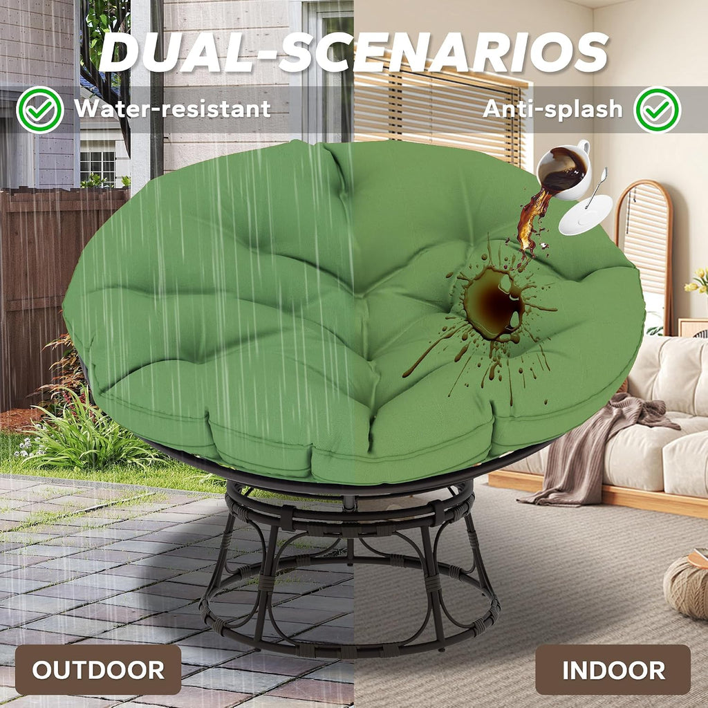 46'' Large Size Papasan Chair (Non-Swivel) with Cushion and Frame, Lazy Chair for Living Room and Bedroom, Green
