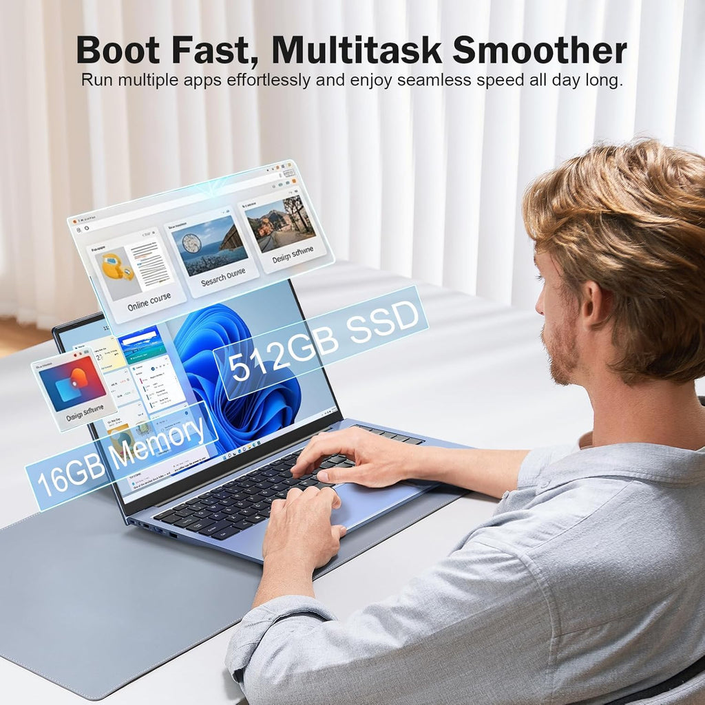 15.6-Laptop AMD Ryzen 5 (Up to 3.7GHz), 16GB RAM 512GB SSD, FHD Display, Radeon Vega 8 Graphics, 65W Fast Charging, USB3 & Type-C, BT5.0 HD Camera, Win 11 Notebook for Students, Business, Home Office