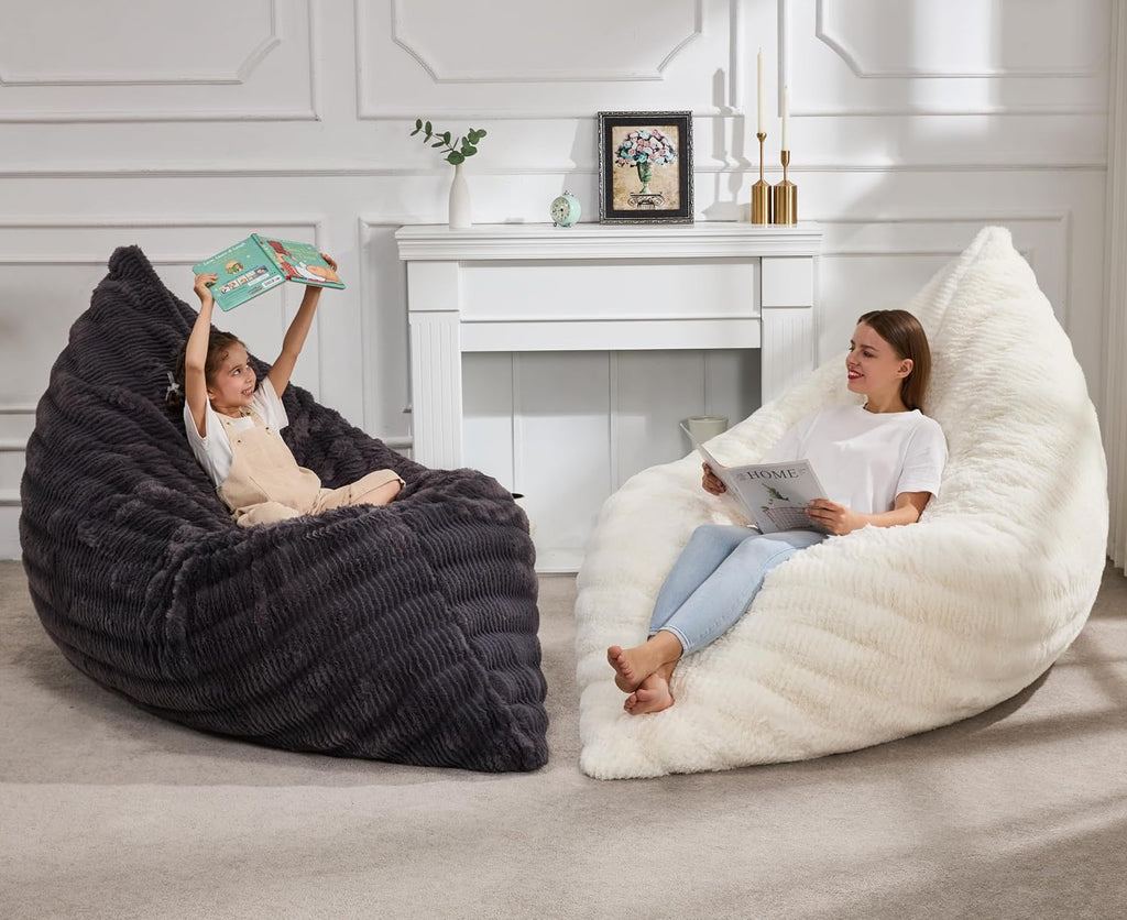 Hobestluk 3 in 1 Bean Bag Chair Giant Bean Bag Chairs for Adults with Ripple Cover Convertible Bean Bag Floor Cushion with Machine Washable Cover for Living Room (Ripple White)
