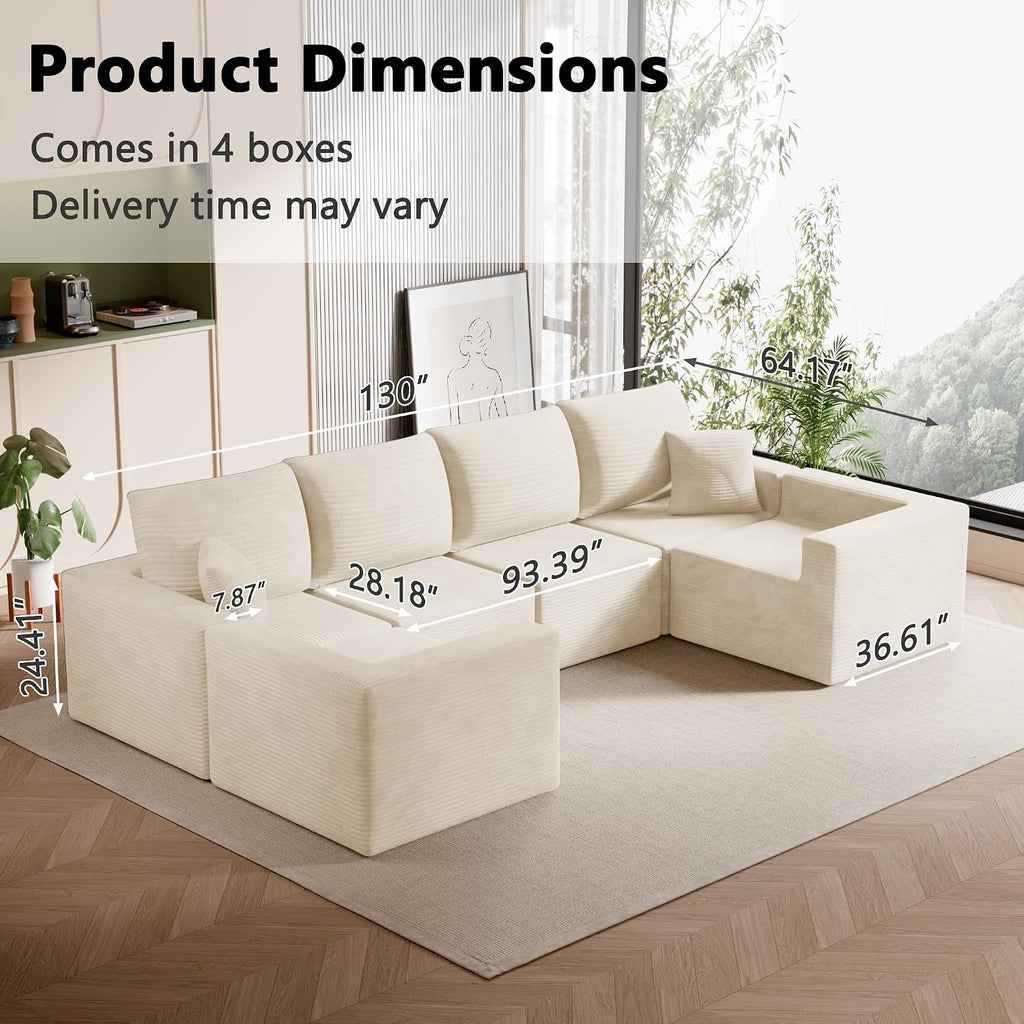 Homall Sectional Couches for Living Room, Modern Boneless Couch with Deep Seat, Upholstered Cloud Sofa, No Assembly Required (Beige, Oversized Sofa)