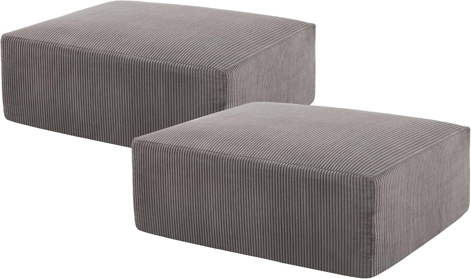 Gericco 113' Modular Sectional Couch, Cloud Boneless Sofa with Deep Seats, Upholstered Corduroy Square Stuffed Pouf, 2 Pcs 40 * 31 Inch Furry & Fluffy Movable Foot Stool for Living Room, Grey