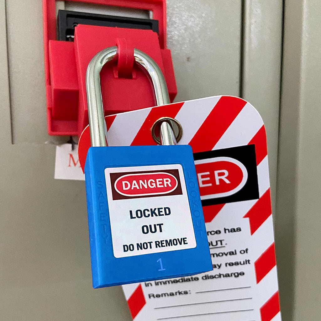 SAFBY 50 Keyed Different Lockout Tagout Locks with 50 Lock Out Tag Out Tags - Loto Safe Padlocks for Lock Out Tag Out Stations and Devices (1-50 Blue)