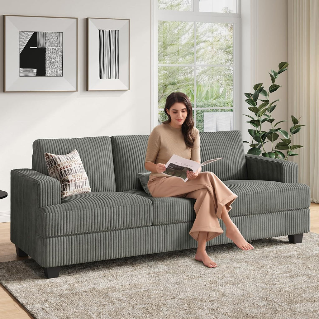 COPIAE 89 Inch Sofa with Extra Deep Seats Oversize, 3 Seater Sofa for Living Room, Modern Couch and Sofa, Comfy Armrests and Seats and Backrests, Easy Installation,Wide Corduroy Fabric Dark Grey