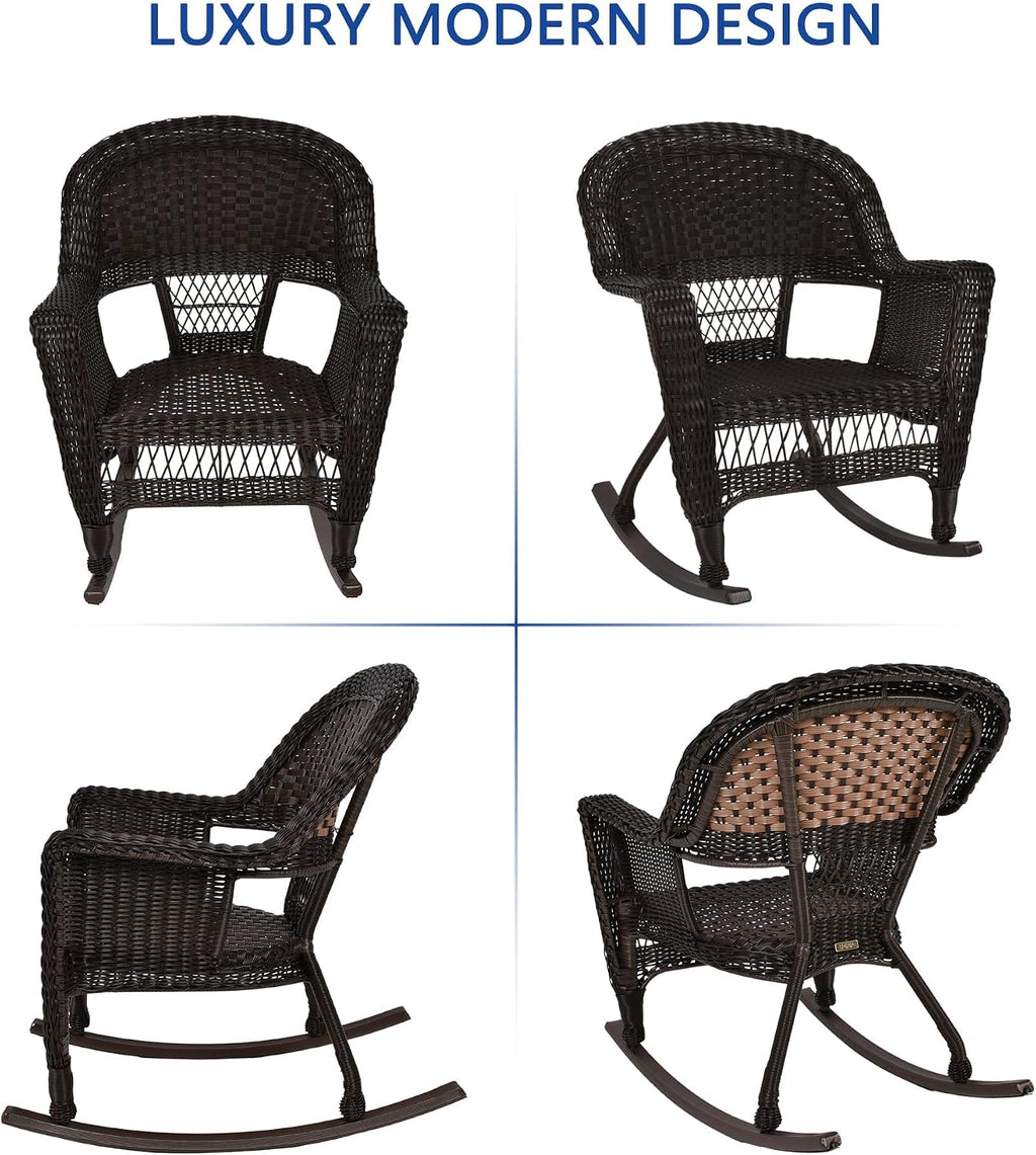 Jeco Rocker Wicker Chair with Red Cushion, Set of 2, Espresso