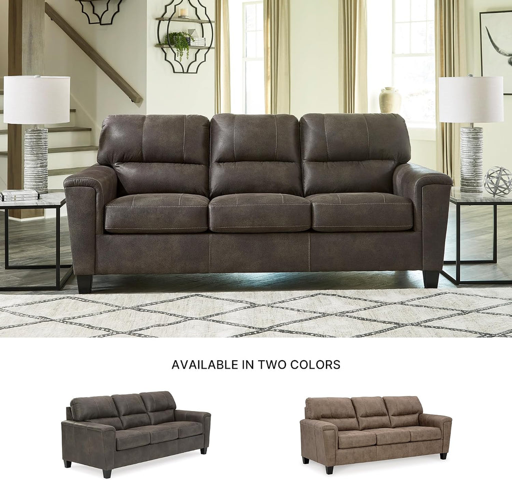 Signature Design by Ashley Navi Faux Leather Modern Queen Sofa Sleeper, Gray