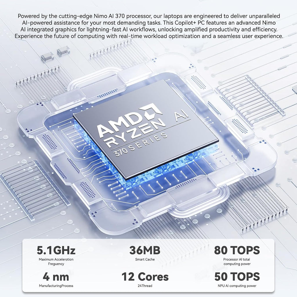 NIMO 17.3' AI Laptop AMD Ryzen AI 9 HX 370 (50 Tops NPU), Radeon 890M Graphics, 64GB DDR5 RAM 1TB PCIe SSD, 144Hz Display, 100W PD USB-C 4.0, Copilot+ Enabled Wi-Fi 6E PC for Working Business Student