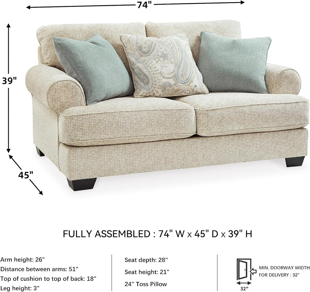 Signature Design by Ashley Monaghan Vintage Loveseat with Accent Pillows, Reversible Cushions and Rolled Arms, Beige