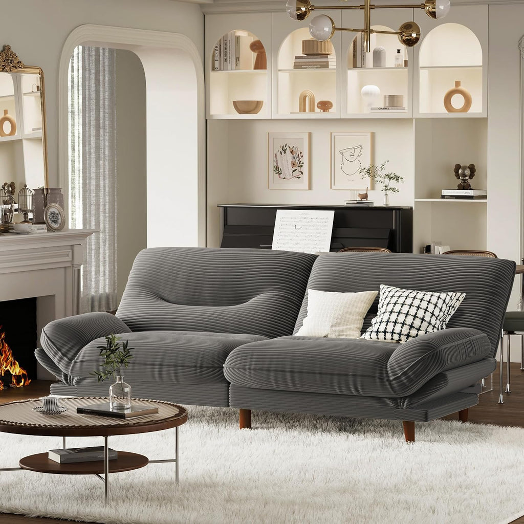 Homall Futon Sofa Bed, Modern Loveseat Futon Couch with Adjustable Backrest and Armrests, Sleeper Sofa Bed with Wood Frame for Living Room, Office, Apartment (Corduroy, Dove Gray)