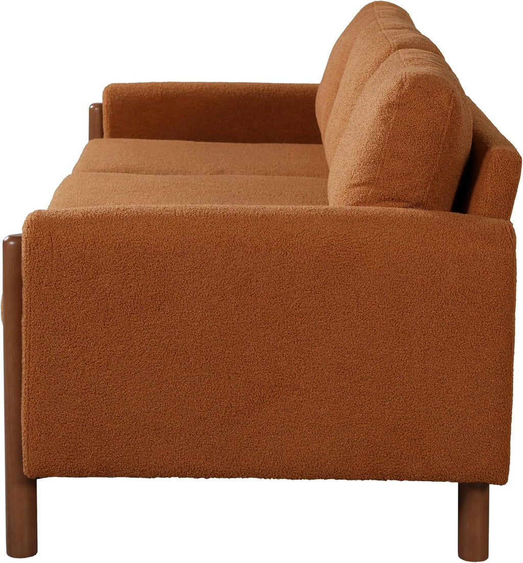 Christopher Knight Home Yadil Teddy Fleece Upholstered 3 Seater Sofa Couch, Wooden Home Sofa Living Room, Comfy Cloud Couch for Bedroom, Home Office, Orange