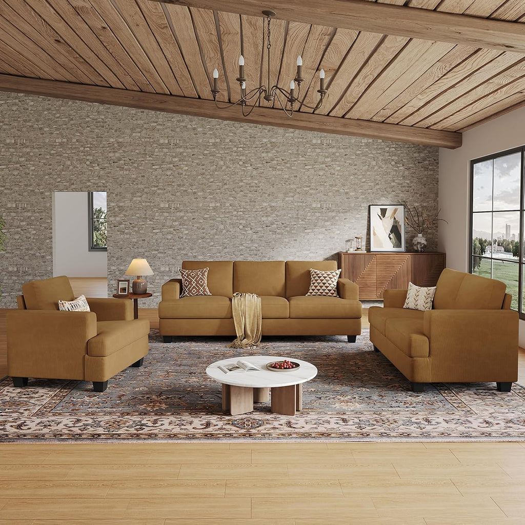 COPIAE 89 Inch Sofa with Extra Deep Seats Oversize, 3 Seater Sofa for Living Room, Modern Couch and Sofa, Comfy Armrests and Seats and Backrests, Easy Installation, Corduroy Fabric Ginger Yellow