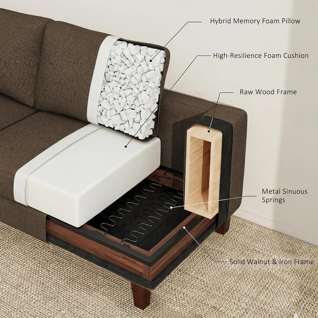 Gericco Mid Century Modern Couches for Living Room, 89' Comfy Brown Couch Sofa with 3-Seater Deep Seats, Upholstered Sofas for Living Room, Office Apartment, Bedroom