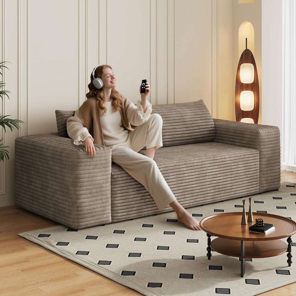Eafurn Memory Foam Boneless Loveseat Sofa Couch, 3-Seater Upholstered Sofa with Corduroy Fabric and Wider Armrest, No Assembly Sofa for Living Room, Bedroom & Apartment | Sturdiness, Breathable material, Sofa in A Box