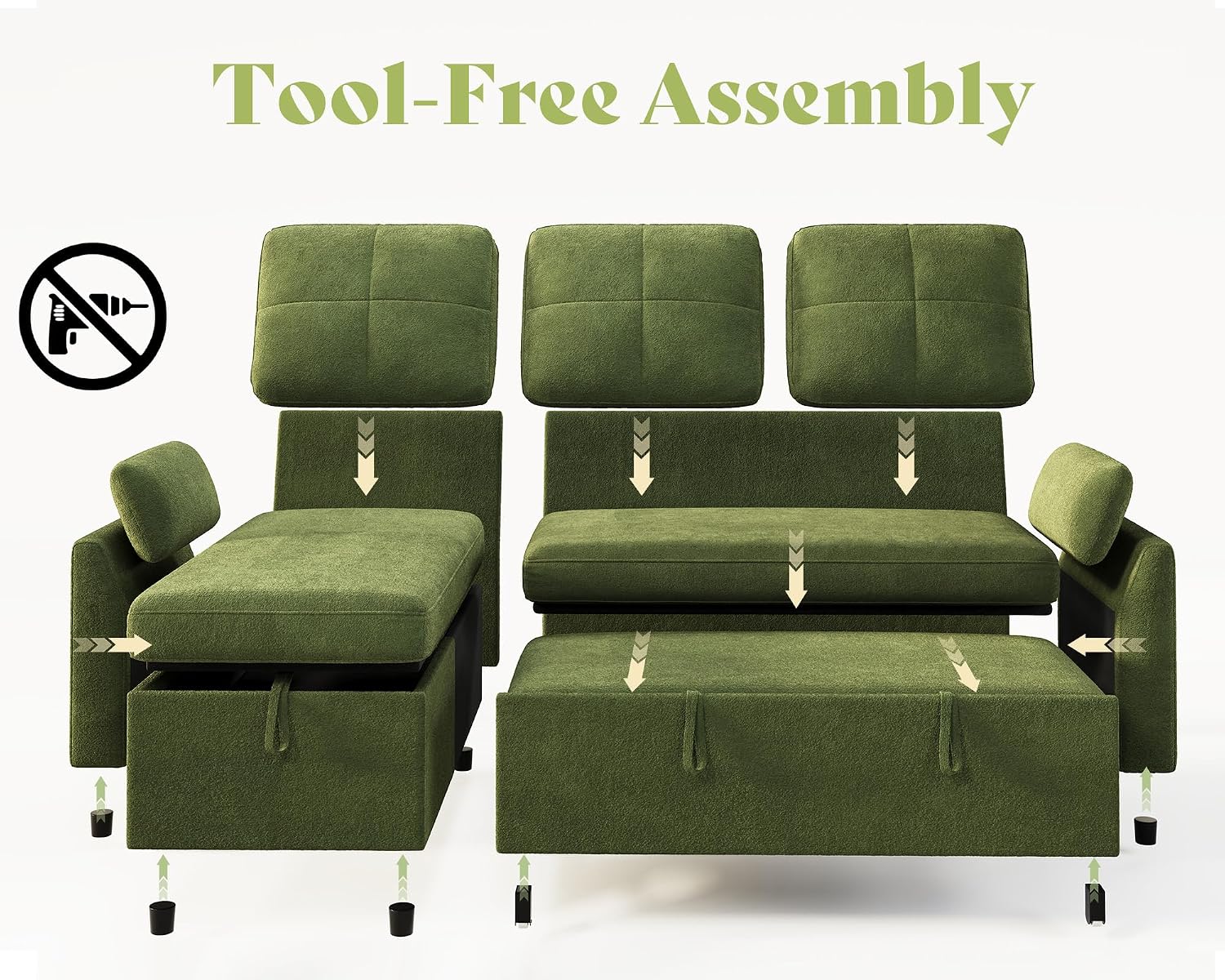 AMEILIFE Sofa Bed, Sleeper Sofa with Storage Chaise, Convertible Sofa Bed with Pull Out Couch, l Shaped Couch for Living Room-Green Linen