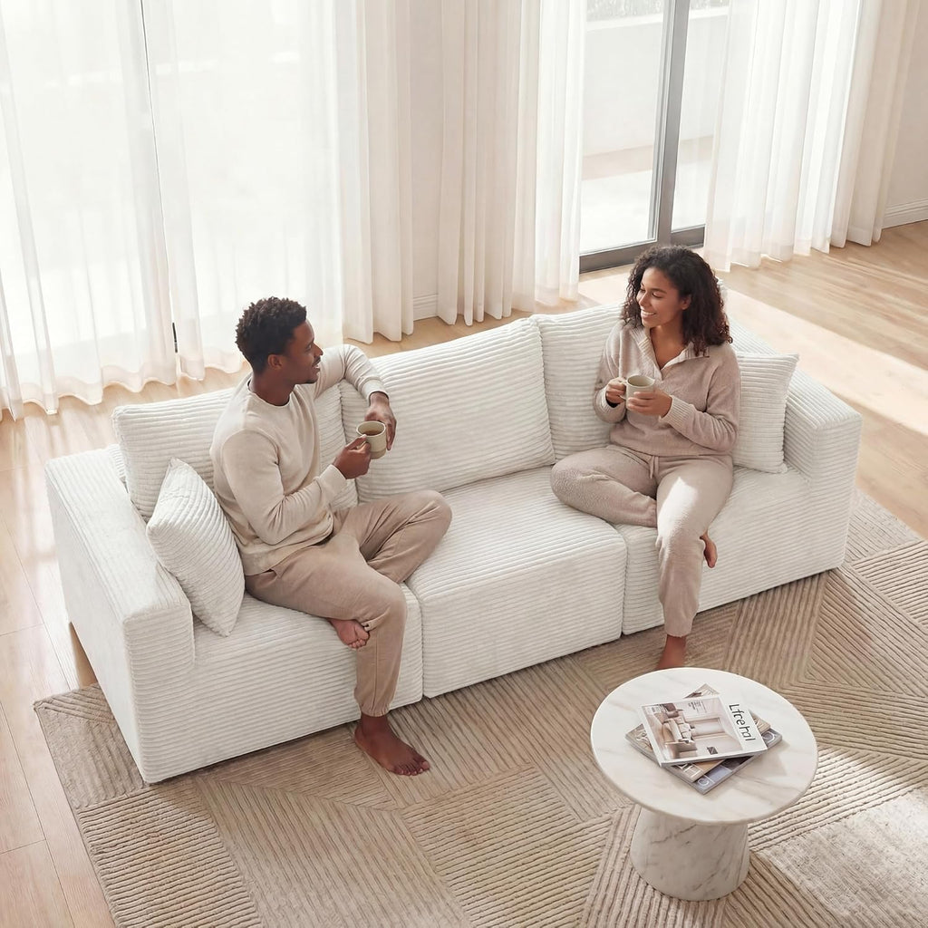 Homall Sectional Couches for Living Room, Modern Boneless Couch with Deep Seat, Upholstered Cloud Sofa, No Assembly Required (Beige, Three-Seater Sofa)