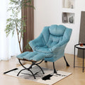 Furlide Lazy Chair with Ottoman, Modern Accent Chairs with Folding Footrest, Velvet Light Blue Sofa Chair Set, Reading Chairs, Oversized Armchairs for Bedroom, Study, Living Room, Courtyard