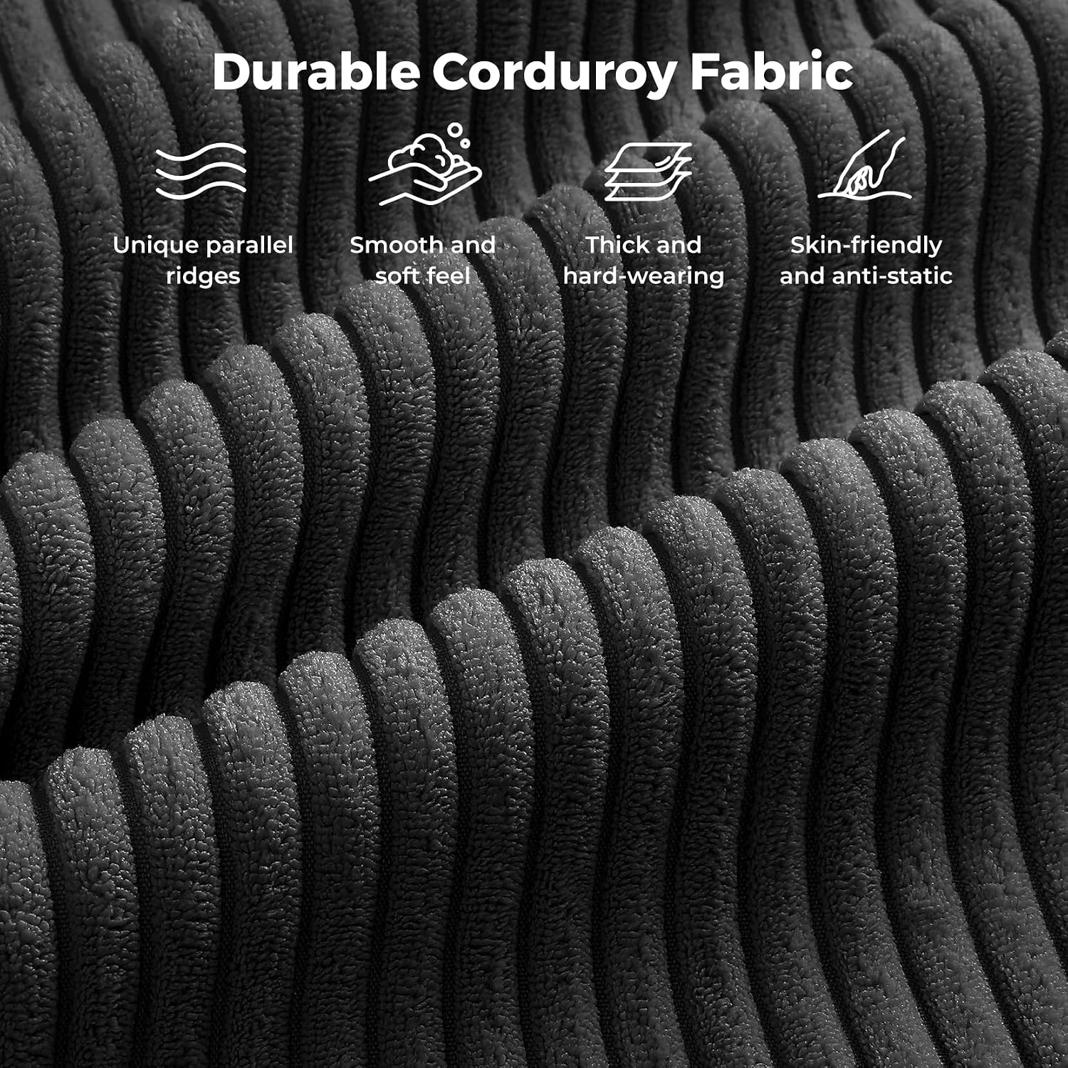 Vesgantti 97' Modular Sectional Sofa Black, Sectional Couch with Movable Ottoman, Comfy Corduroy Couch with Spring Cushion, Modular Sofa with Deep Seat for Living Room, Bedroom and Apartment