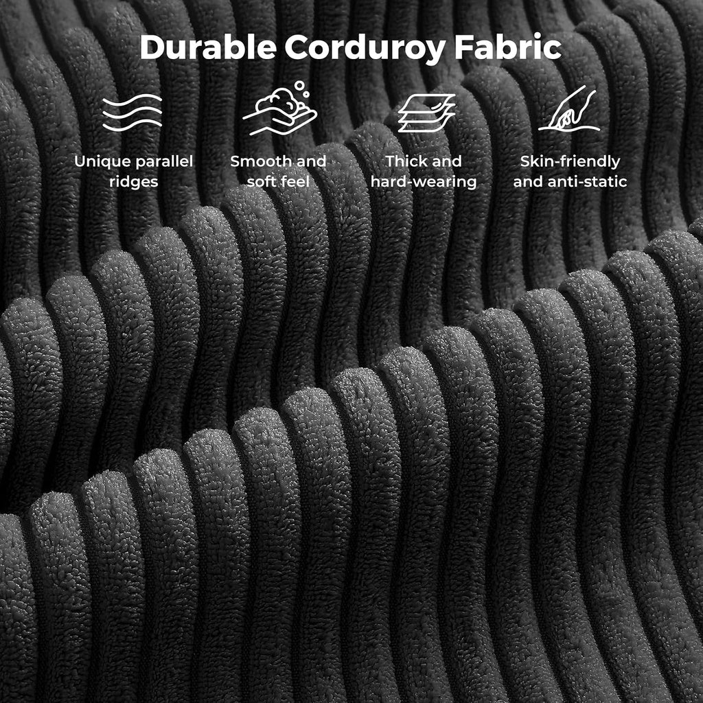 Vesgantti 97' Modular Sectional Sofa Black, L-Shaped Couch with Movable Ottoman, Comfy Corduroy Couch with Spring Cushion, Modular Sofa with Deep Seat for Living Room, Bedroom and Apartment