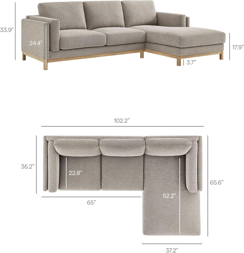 Modway Roscoe Right-Facing Sectional Sofa with Chaise in Pewter - 2-Piece Mélange Chenille Fabric Deep Seat Couch, L Shaped Modular for Living Room or Lounge