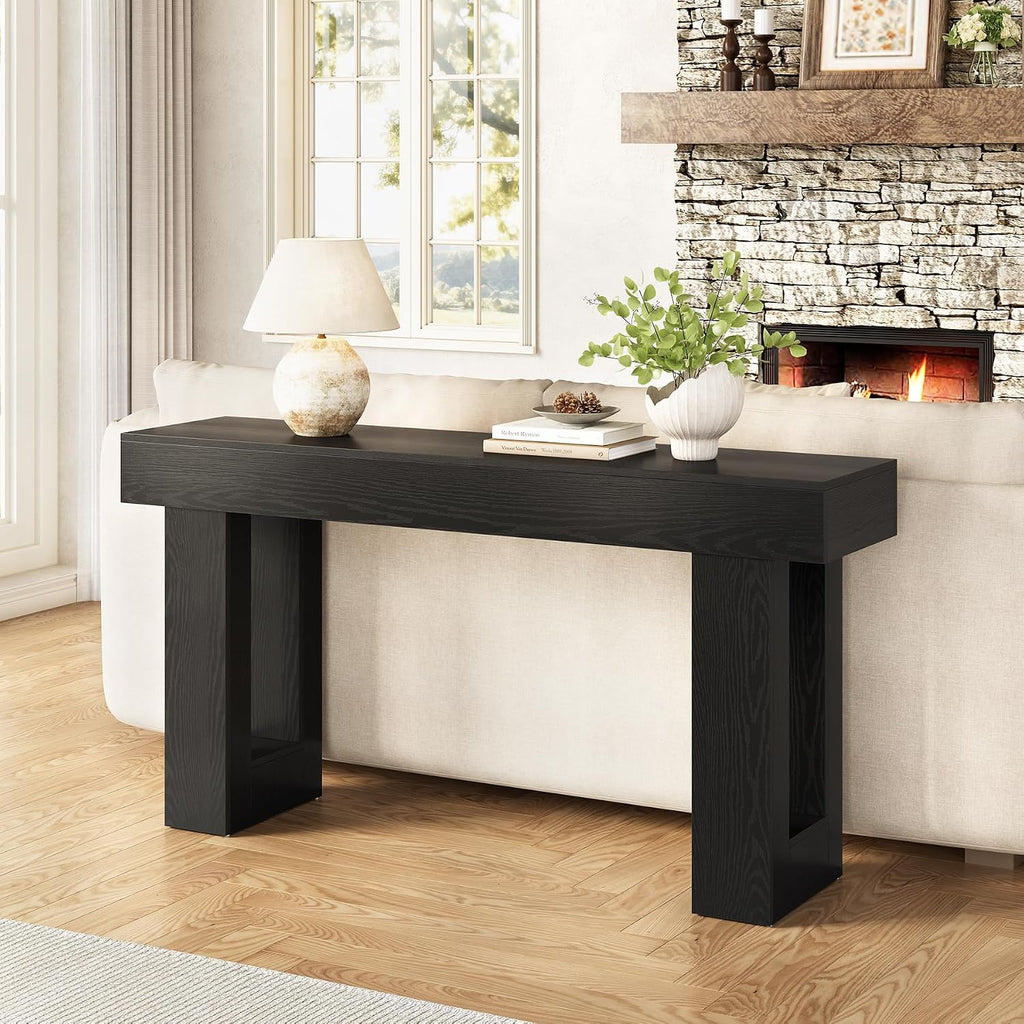 Little Tree 63-Inch Long Console Tables for Entryway, Large Sofa Table Behind Couch, Wooden Entry Foyer Hallway Table, Modern Console Sofa Tables for Living Room, Black