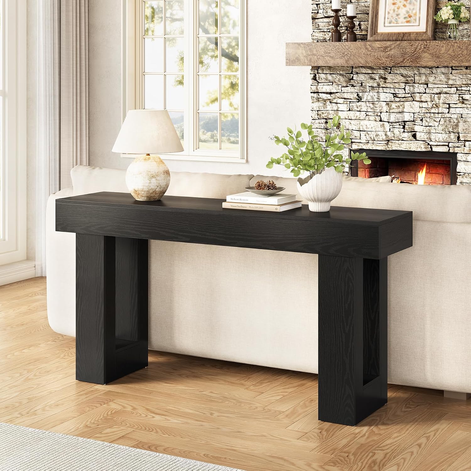 Little Tree 63-Inch Long Console Tables for Entryway, Large Sofa Table Behind Couch, Wooden Entry Foyer Hallway Table, Modern Console Sofa Tables for Living Room, Black
