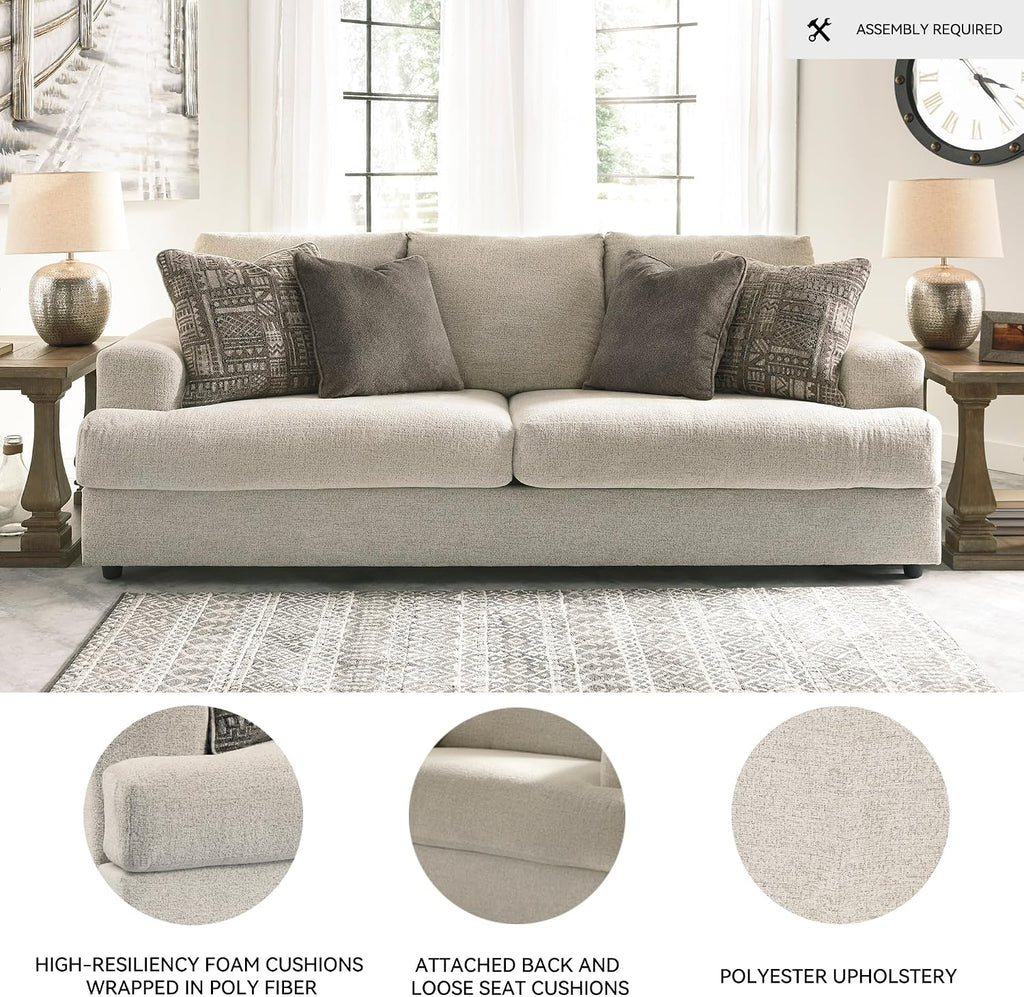 Signature Design by Ashley Soletren Contemporary Chenille Sofa with 4 Accent Pillows, Off-White