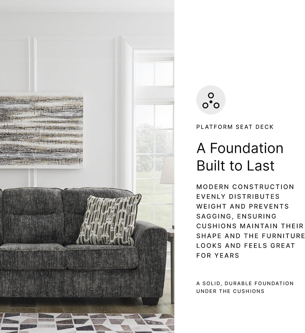 Signature Design by Ashley Lonoke Modern Sofa with 2 Accent Pillows, Gray