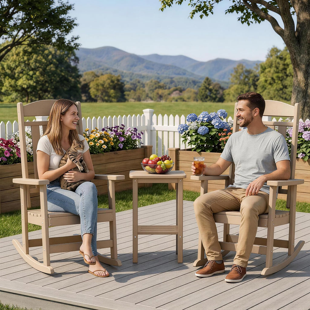 FOOWIN Outdoor Rocking Chair, High Back Patio Rocking Chair, HDPE All Weather Resistant Porch Rocker for Adult, Oversized Rocking Chairs for Garden, Lawn, Indoor & Outdoor Use, Brown
