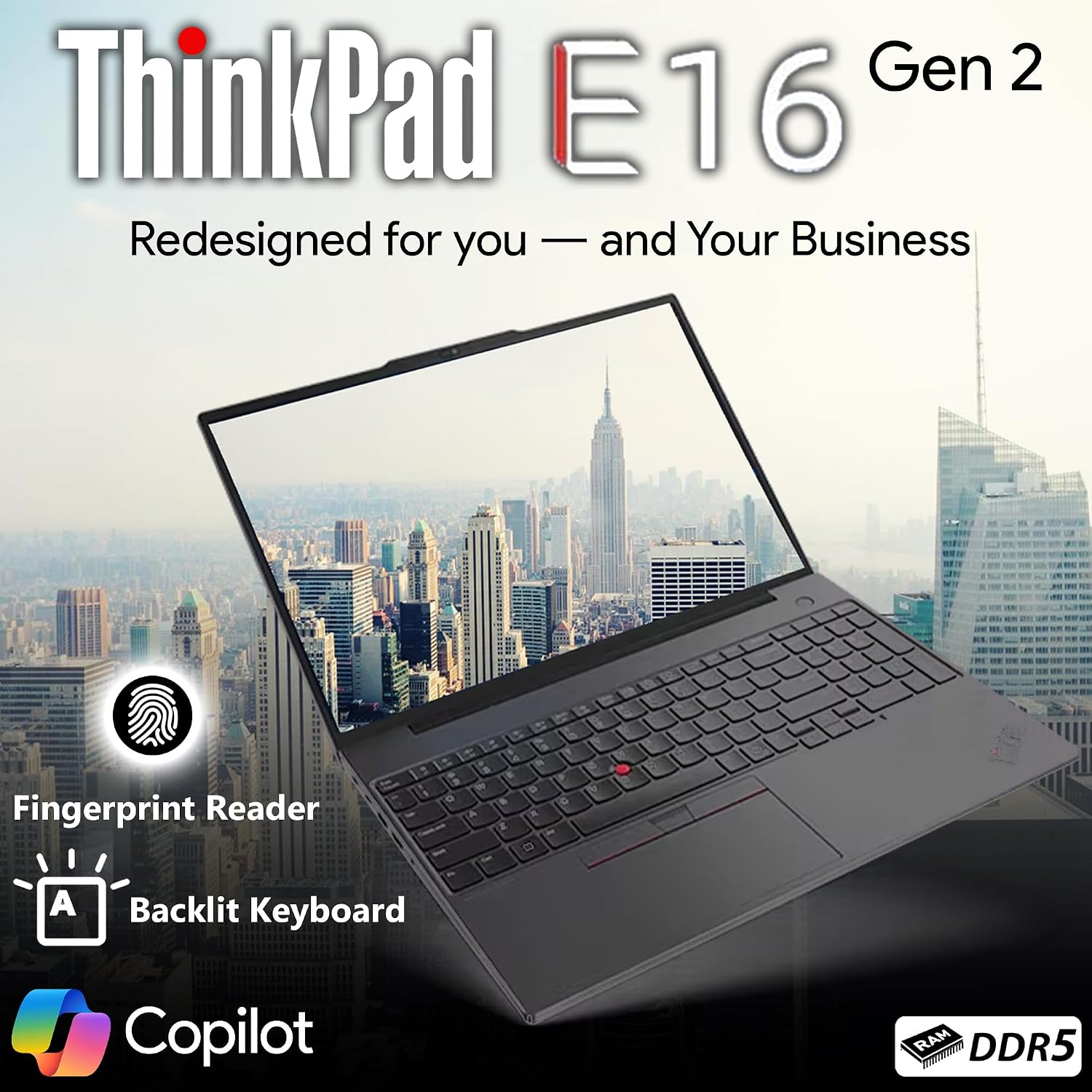 Lenovo ThinkPad E16 Gen 2, FHD+ 16' Touchscreen, AMD Ryzen 7 7735U, 24GB RAM, 2TB SSD, Fingerprint, Backlit Keyboard, WiFi 6E + BT, RJ-45, FHD Webcam, Win 11 Pro, AI Business Laptop