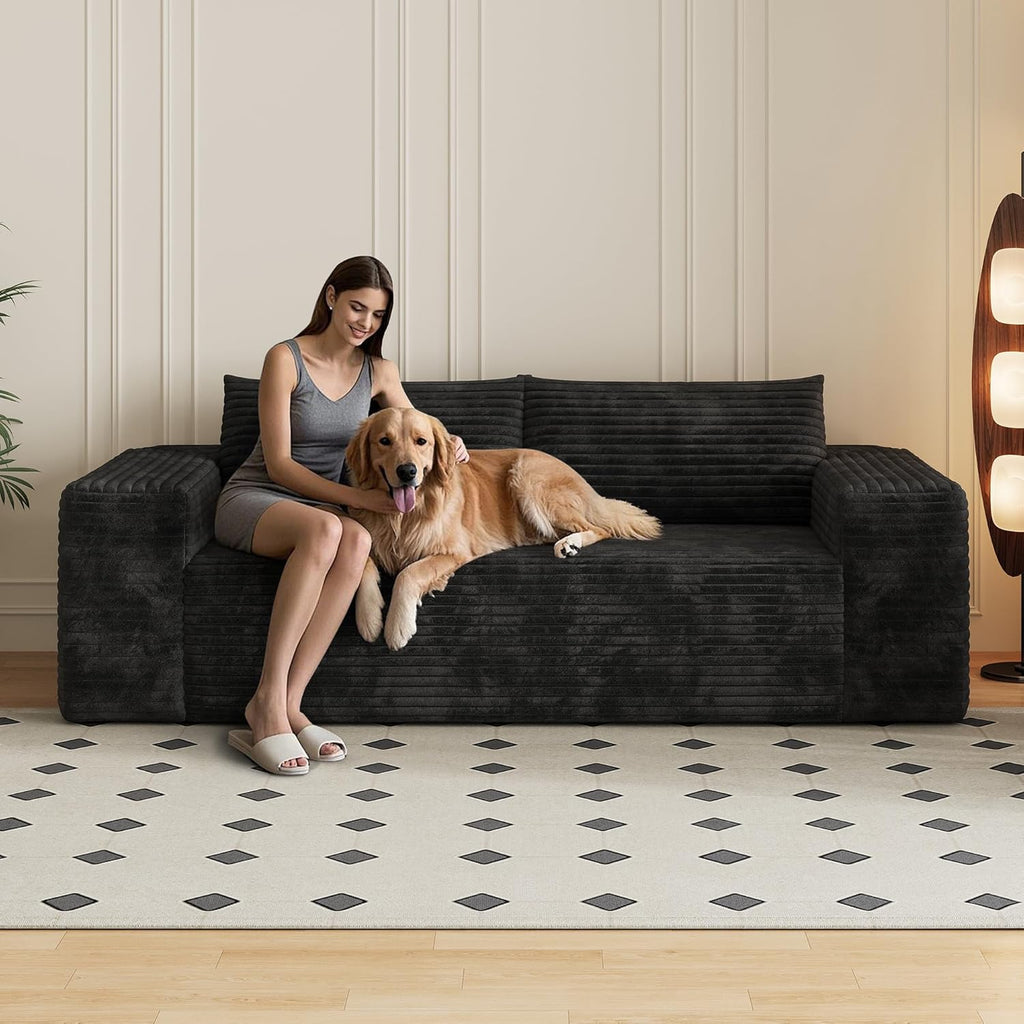 Eafurn Memory Foam Boneless Loveseat Sofa Couch, 3-Seater Upholstered Sofa with Corduroy Fabric and Wider Armrest, No Assembly Sofa for Living Room, Bedroom & Apartment | Sturdiness, Breathable material, Sofa in A Box