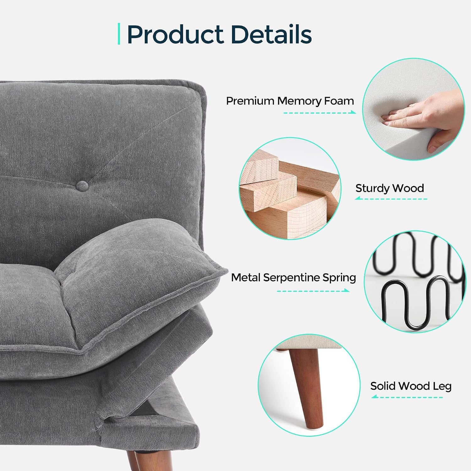 LINSY HOME Futon Sofa Bed, 70' Futon Couch with Adjustable Backrest and Armrest, Comfy Loveseat Convertible Folding Sleeper Sofa Couches for Small Spaces Living Rooms Apartment Office