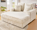 VanAcc 58 Inch Chaise Lounge Indoor, Upholstered Sofa Bed with Throw Pillows and Armrests, Sleeper Chair- Plush Chair Bed for Living Room, Off-White