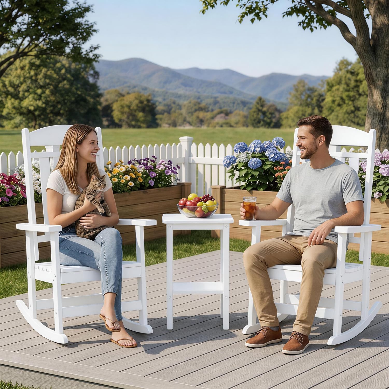 FOOWIN Outdoor Rocking Chair Set of 8, High Back Patio Rocking Chair, HDPE All Weather Resistant Porch Rocker for Adult, Oversized Rocking Chairs for Garden, Lawn, Indoor & Outdoor Use, White